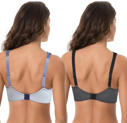 Vista 2 de Curve Muse Brasier de encaje con aros sin forro para mujer, talla grande, con correas de cojín, 2 unidades, Variado
