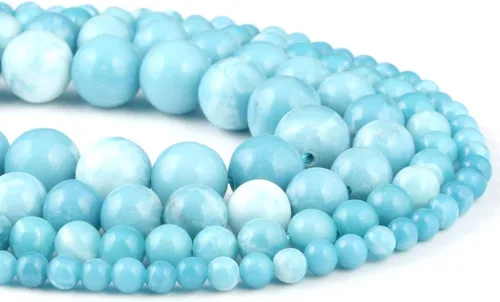 Vista 3 de Cuentas de larimar 100% naturales redondas de piedra suelta para hacer joyas, collar, regalo, 0.157 in