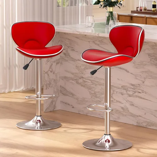 Vista 8 de Juego de 2 taburetes de bar, taburetes de bar giratorios ajustables para mostrador de cocina, silla de bar moderna de cuero PU de altura