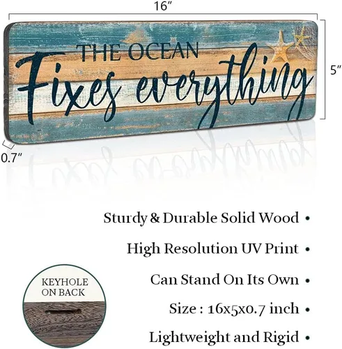 Vista 3 de Coastal Decor - Placa de madera con temática de playa, decoración de pared con temática de playa, cartel decorativo náutico para colgar en la pared