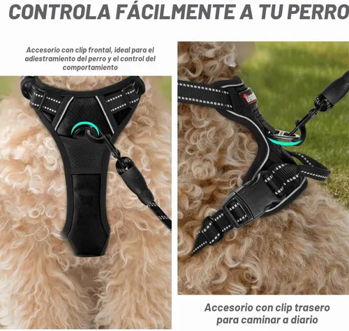 Vista 2 de BARKBAY Arnés sin tirones para perro, clip frontal, resistente, reflectante, mango de fácil control para pasear perros grandes (negro, XS)