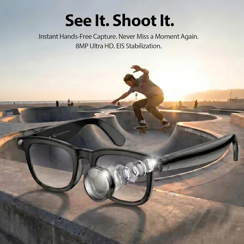 Vista 4 de EarlySincere Gafas inteligentes con cámara POV 4K de 8 MP, video HD, asistente de visión AI, transcriptor de traducción y voz, audio de oído