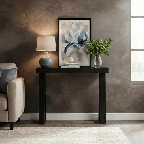Vista 2 de Plank+Beam Mesa consola de madera maciza, 36 pulgadas, mesa de sofá, mesa de entrada estrecha para pasillo, detrás del sofá, sala de estar, Negro