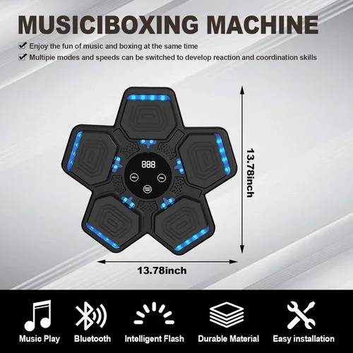 Vista 2 de HOTSEVEN 2025 Music Boxing Machine with Boxing Gloves, Smart Bluetooth Boxing Machine with LED Electronic Wall Mounted, Music Boxing Target Workout