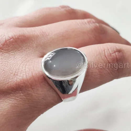 Vista 7 de Grey Moonstone Ring, Silver Jewelry, 925 Silver Ring, Anniversary Gift, Natural Grey Moonstone, June Birthstone Ring, Heavy Mens Ring, Spiritual