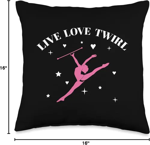 Vista 4 de Baton Twirling Gear For Majorettes Live Love Twirling Baton Twirler - Almohada de 16.0 x 16.0 in, multicolor