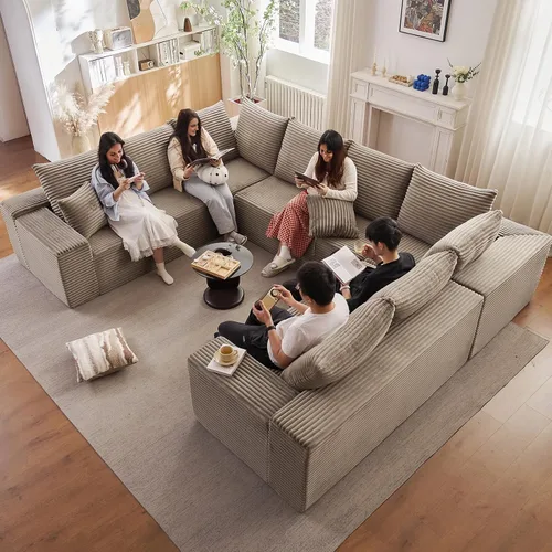 Vista 18 de Sofá modular de nube de 140 pulgadas para sala de estar, sofá modular de asiento profundo, juego de sofás de pana grandes y cómodos con espuma Negro