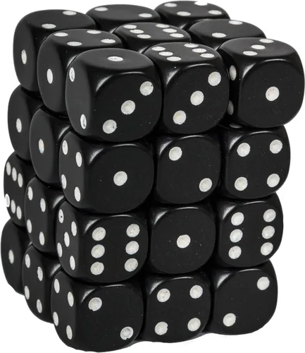 Vista 2 de Bloque de dados negro con blanco, 0.472 in D6, paquete de 36