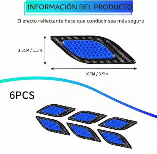 Vista 3 de 6 calcomanías reflectantes para parachoques de coche, color negro y azul Cinta de advertencia de seguridad, decoración de calcomanías