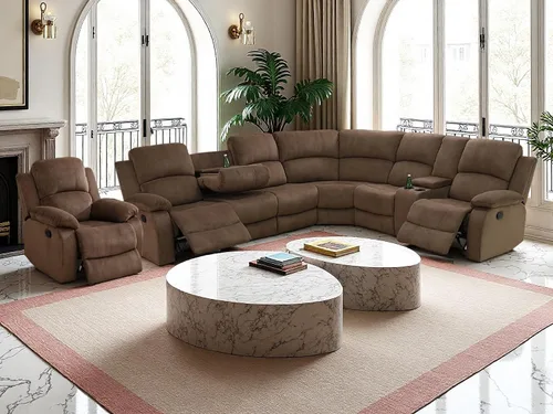 Vista 9 de Juego de sofá reclinable manual con mesa desplegable, juegos de sofás de pana, juegos de muebles de sala de estar, juegos de sofá reclinable manual