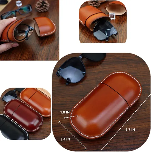 Vista 3 de Funda de cuero para gafas de sol vintage para hombres y mujeres miope, gafas de sol, viaje, caja de almacenamiento antiaplastamiento