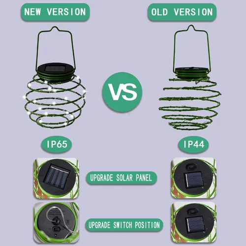 Vista 3 de Faroles LED solares en espiral, luces solares para jardín, luces colgantes decorativas para exteriores, luz colgante impermeable para jardín, patio