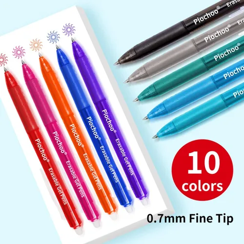 Vista 4 de Piochoo Bolígrafos borrables, 10 bolígrafos retráctiles de tinta de gel de colores surtidos, bolígrafos de punta fina de 0.028 in, bolígrafos