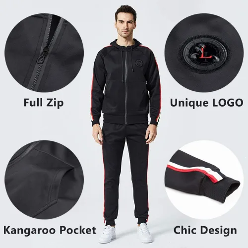 Vista 3 de Chándal deportivo con capucha para hombre, casual, con cierre completo