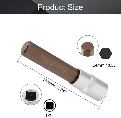 Vista 73 de Utoolmart 1/2" Drive x 0.551 in largo Hex Bit Socket, métrico, S2 y Cr-V acero 1pcs