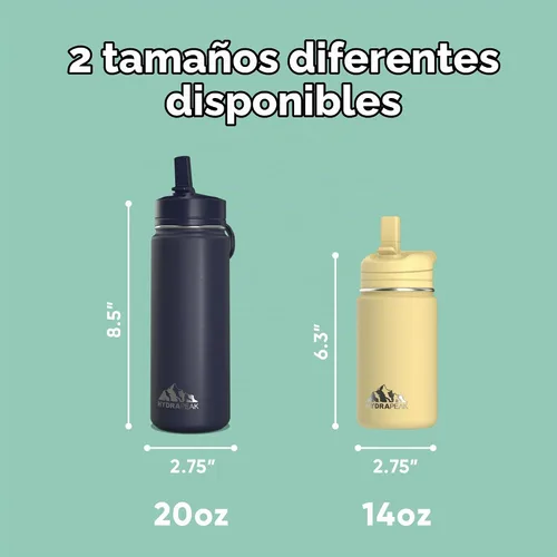 Vista 7 de Hydrapeak Mini botella de agua de 20 onzas con tapa con popote, aislamiento de doble pared de acero inoxidable Botella a prueba de fugas y Alpine