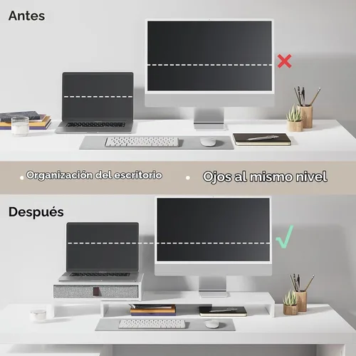 Vista 9 de Fenge Soporte elevador para monitor de computadora con cajón para 2 o 3 monitores, longitud y ángulo ajustables, soporte de computadora portátil