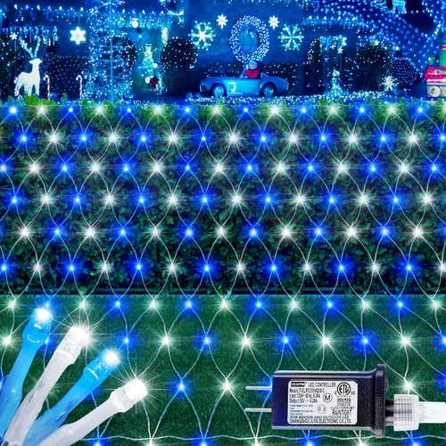 Vista 7 de HEYFUNi - 192 luces LED de red de Navidad enchufables, 9.8 pies x 6.6 pies, color blanco cálido Connectable Mesh Christmas Lights, Bush Lights