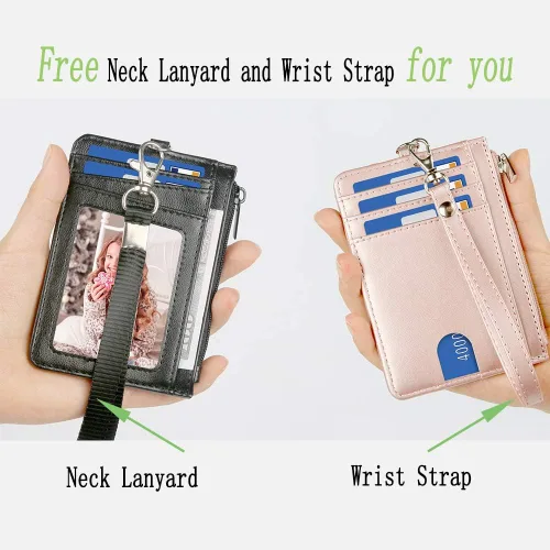 Vista 2 de Teskyer - Cartera minimalista delgada, soporte para tarjetas de crédito con bloqueo RFID, compartimento frontal de piel para documentos