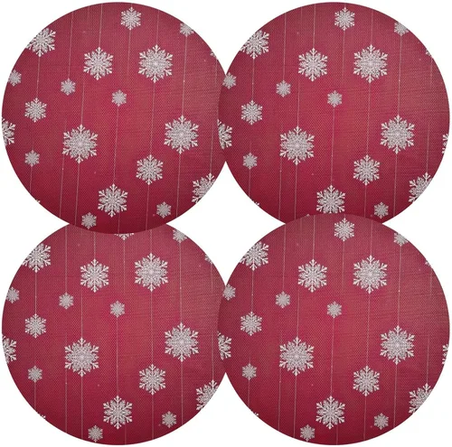 Vista 2 de White Snowflakes Red Christmas Round Placemat, Non Slip Dining Table Heat Protector Mats for Kitchen one sizex1