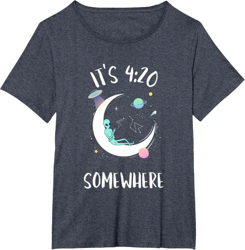 Vista 50 de Funny Weed Joint Smoking Moon Alien It's 4:20 Somewhere Camiseta, Negro, S