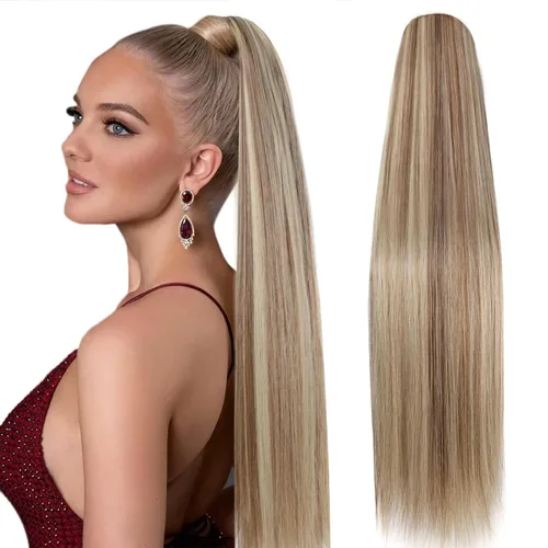 Vista 9 de Extensión de cabello rizado de 32 pulgadas de largo, cola de caballo sintética con clip instantáneo, resistente al calor, marrón oscuro (#2), 6.70