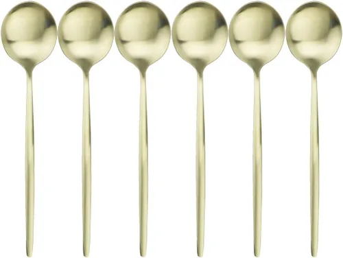 Vista 9 de Juego de 6 cucharas de cena mate de acero inoxidable 304 cucharas de sopa con mango largo, cuchara de postre para arroz, gachas de avena y ensalada