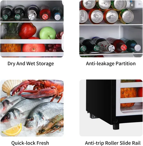 Vista 4 de KRIB BLING Refrigerador de 3.5 pies cúbicos con congelador, puerta doble vintage, cerradura fresca, termostato ajustable de 7 niveles para Negro