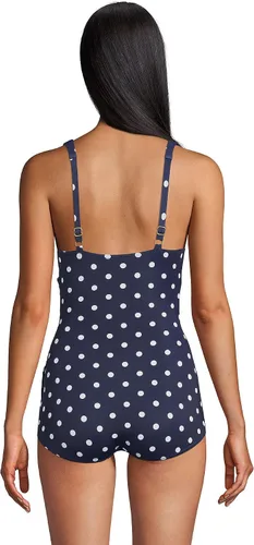 Vista 2 de Lands' End Traje de baño de una pieza con falda larga y delgada con cuello en V, control de abdomen, resistente al cloro, para mujer