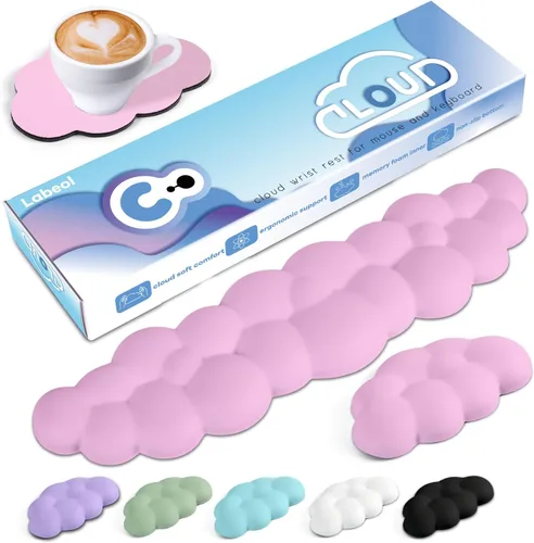 Vista 10 de Reposamuñecas Cloud para teclado de computadora con base antideslizante, extensión ergonómica de espuma viscoelástica para muñecas para escritura