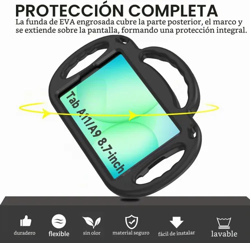 Vista 7 de AVAWO Funda infantil para Samsung Galaxy Tab A11 de 8.7 pulgadas 2026/A9 de 8.7 pulgadas 2023, con correa, soporte de mango ligero a prueba de Negro