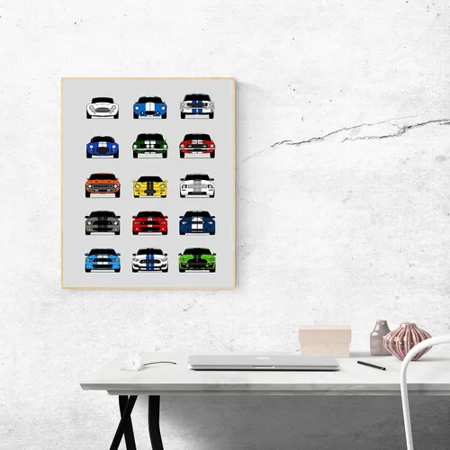 Vista 3 de Custom Car Posters Póster hecho a mano compatible con Shelby Evolution Print Wall Art Decor Best of Shelby Generations, multicolor, 8 x 10 pulgadas