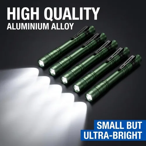 Vista 5 de Paquete de 2 linternas para bolígrafo, interruptor trasero de un solo modo, mini linterna LED alimentada por 2 baterías AAA, luz de bolsillo