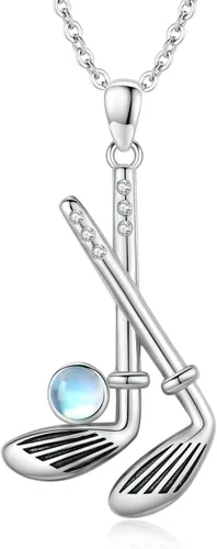 Vista 8 de Collar de Béisbol/Golf/Hockey/Tenis Plata de Ley 925 Piedra Lunar Pelota Colgante Deportivo Joyería Regalos de Graduación para Mujeres Novia Mamá