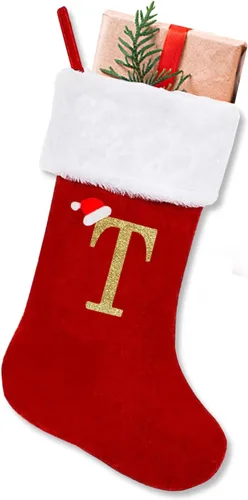 Vista 20 de ALIBBON Medias de Navidad con monograma de 20 pulgadas con iniciales, medias grandes de terciopelo rojo con puño de felpa blanca súper suave, medias