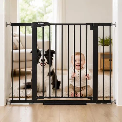 Vista 11 de Puerta de bebé para escaleras, puerta de perro con cierre automático de 29.7-43 pulgadas para puertas y pasillos, puerta para mascotas montada a