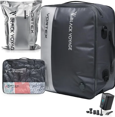 Vista 12 de Black Voyage - Bolsa de viaje reutilizable de compresión al vacío para maleta de mano y mochila, reciclada, impermeable IP67, ahorro de espacio Gris