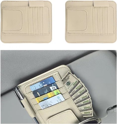 Vista 14 de Augeny Organizador de visera solar para automóvil, pequeño organizador y almacenamiento de visera, soporte para registro y documentos, accesorios