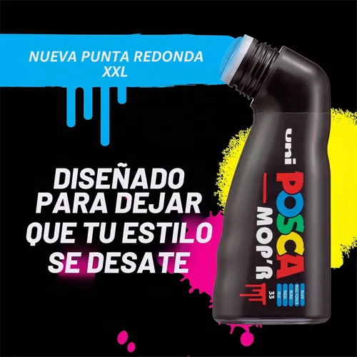 Vista 3 de Uni® POSCA MOP'R PCM-22 - Rotuladores de pintura a base de agua, punta redonda (3.0-19.0mm), colores surtidos, pack de 8 Multilcolor