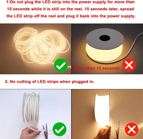 Vista 7 de BENLUN Tiras de Luces LED COB AC 110V de 98.4 pies, 3000K Luz de Cuerda LED Blanca Cálida para Exteriores Impermeable, 10W/M CRI 90+ Flexible Blanco