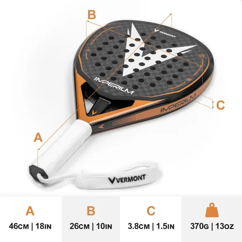 Vista 2 de VERMONT Imperium - Raqueta de pádel profesional de carbono completo con textura Spin Max 3D Face - Ligera - Núcleo EVA 22°