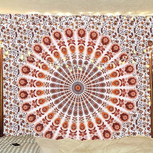 Vista 16 de Tapiz hippie indio bohemio psicodélico dorado azul pavo real mandala colgante en la pared (negro blanco, Queen (84 x 90 pulgadas) (84.6 x 90.6 in)