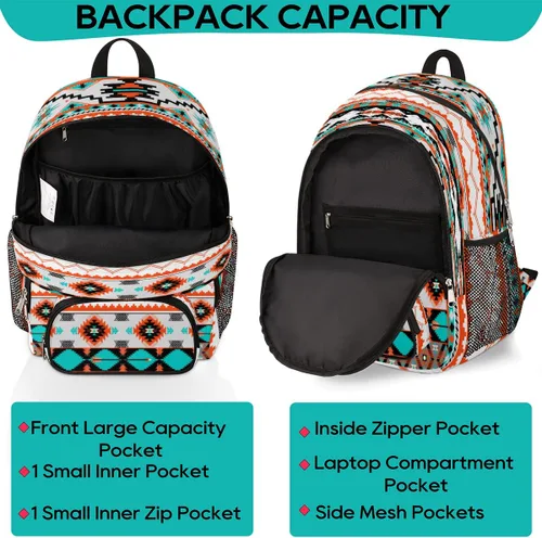 Vista 3 de Mochilas escolares para mujeres y hombres - Elegante mochila escolar universitaria - Mochilas de viaje resistentes al agua para niñas y niños, Azteca