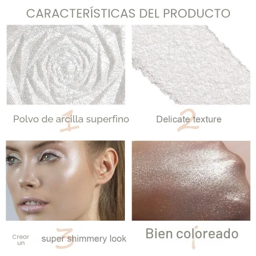 Vista 4 de evpct Iluminador facial de perla blanca y plata, maquillaje de brillo con purpurina de diamantes brillantes, paleta de sombras de ojos en polvo