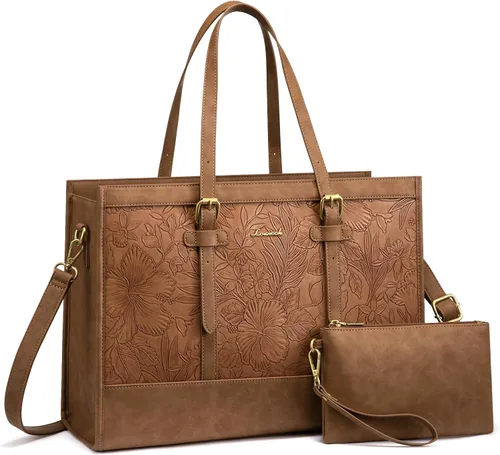 Vista 14 de LOVEVOOK Bolsa para Laptop para Mujeres de 15.6 pulgadas Bolsa Tote de Lona para Laptop, Bolsa de Trabajo de Gran Capacidad con Bolso de Mano, Bolsa