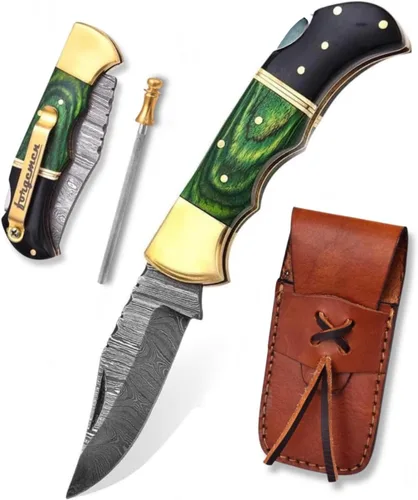 Vista 2 de Edición limitada, cuchillo de bolsillo de damasco, cuchillo de bolsillo de damasco con clip, cuchillo de bolsillo para hombres, cuchillo
