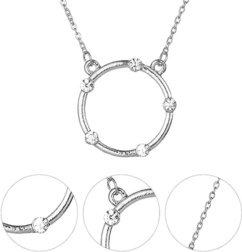 Vista 4 de Xuyuan Open Circle Pendant Necklace - Rhinestone Embellished Circle Halo Pendant - Circle Pendant Eternity Necklace with A I Love Mom Card Monther's