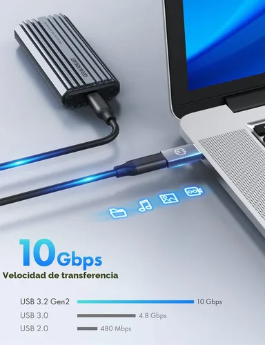 Vista 3 de GRAUGEAR Adaptador USB-C, transferencia de datos de doble cara de 10 Gbps, carga rápida de 3 A, adaptador USB C hembra a USB A macho 3.2, compatible