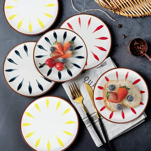 Vista 7 de Aquiver Platos de cerámica para postre de 6 pulgadas, platos de porcelana pintados de color, platos pequeños para fiesta de té, para pasteles
