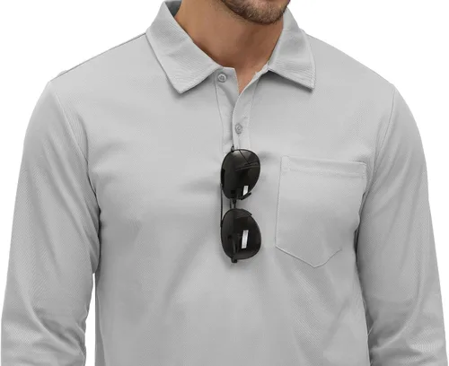 Vista 13 de Rdruko Polo para hombre con bolsillo de manga larga de secado rápido para golf al aire libre con cuello